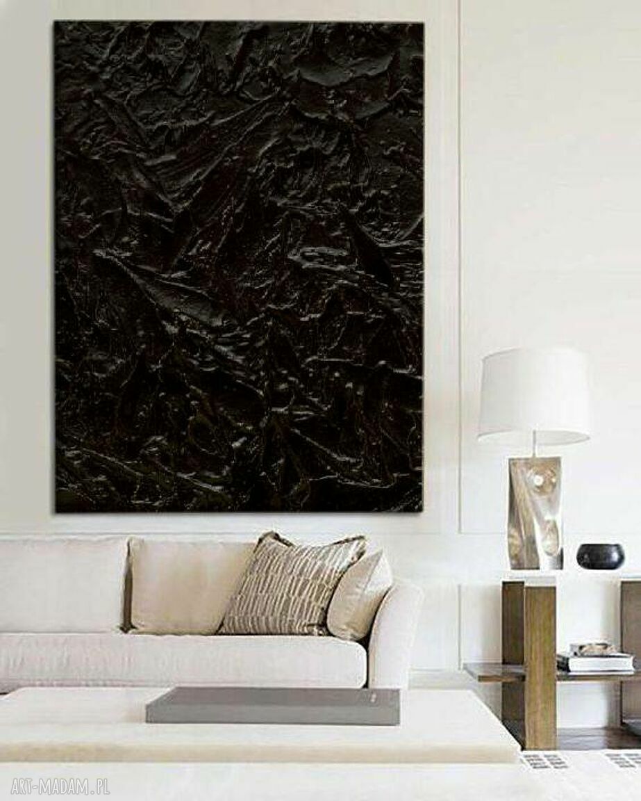 BLACK OCEAN - czarny obraz strukturalny z eleganckimi rzeźbieniami (100x150 cm)