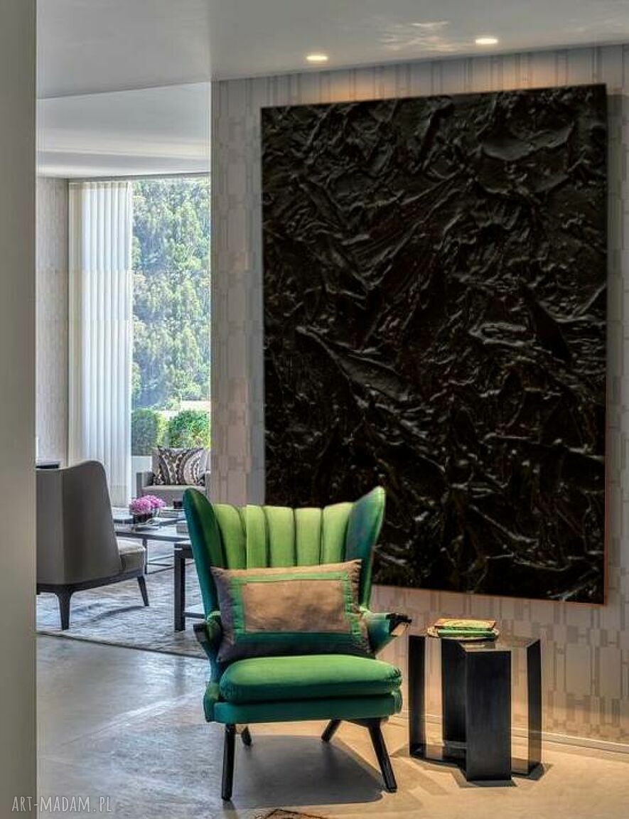 BLACK OCEAN - czarny obraz strukturalny z eleganckimi rzeźbieniami (100x150 cm)