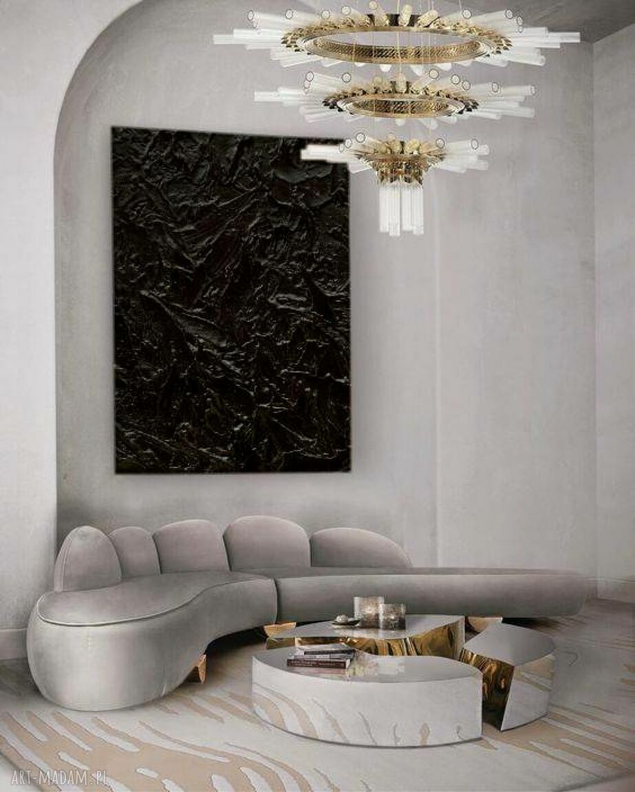 BLACK OCEAN - czarny obraz strukturalny z eleganckimi rzeźbieniami (100x150 cm)