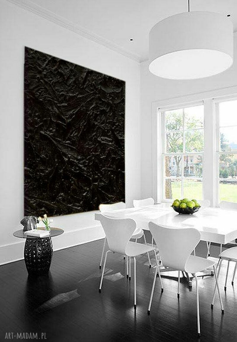 BLACK OCEAN - czarny obraz strukturalny z eleganckimi rzeźbieniami (100x150 cm)