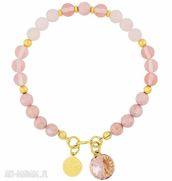 bransoletki: BLADORÓŻOWA PASTELOWA BRANSOLETKA KWARC MARMUR ZŁOTO RIVOLI SWAROVSKI®