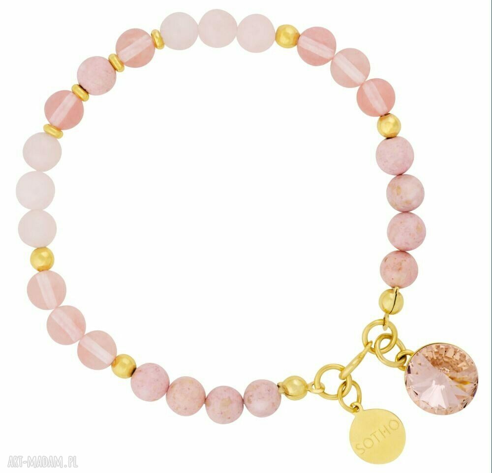 BladorÓŻowa pastelowa bransoletka kwarc marmur zŁoto rivoli