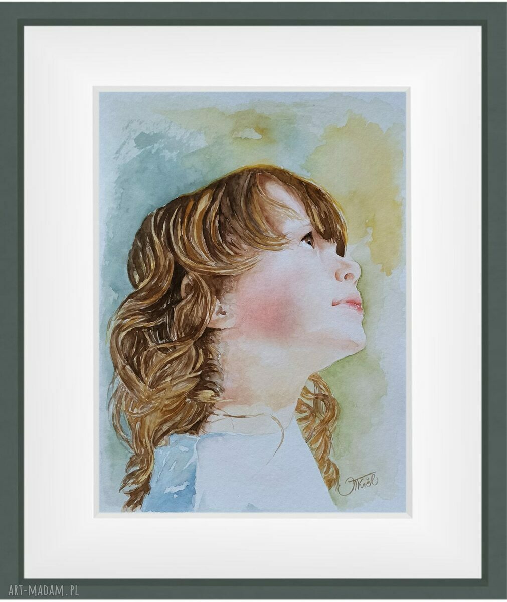 Oryginalna akwarela „Blask dzieciństwa” - portret dziecka 32 x 24 cm