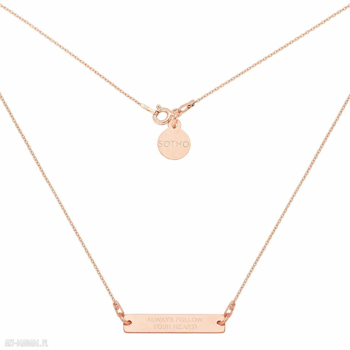 Naszyjnik always follow your heart blaszka grawer różowe złoto