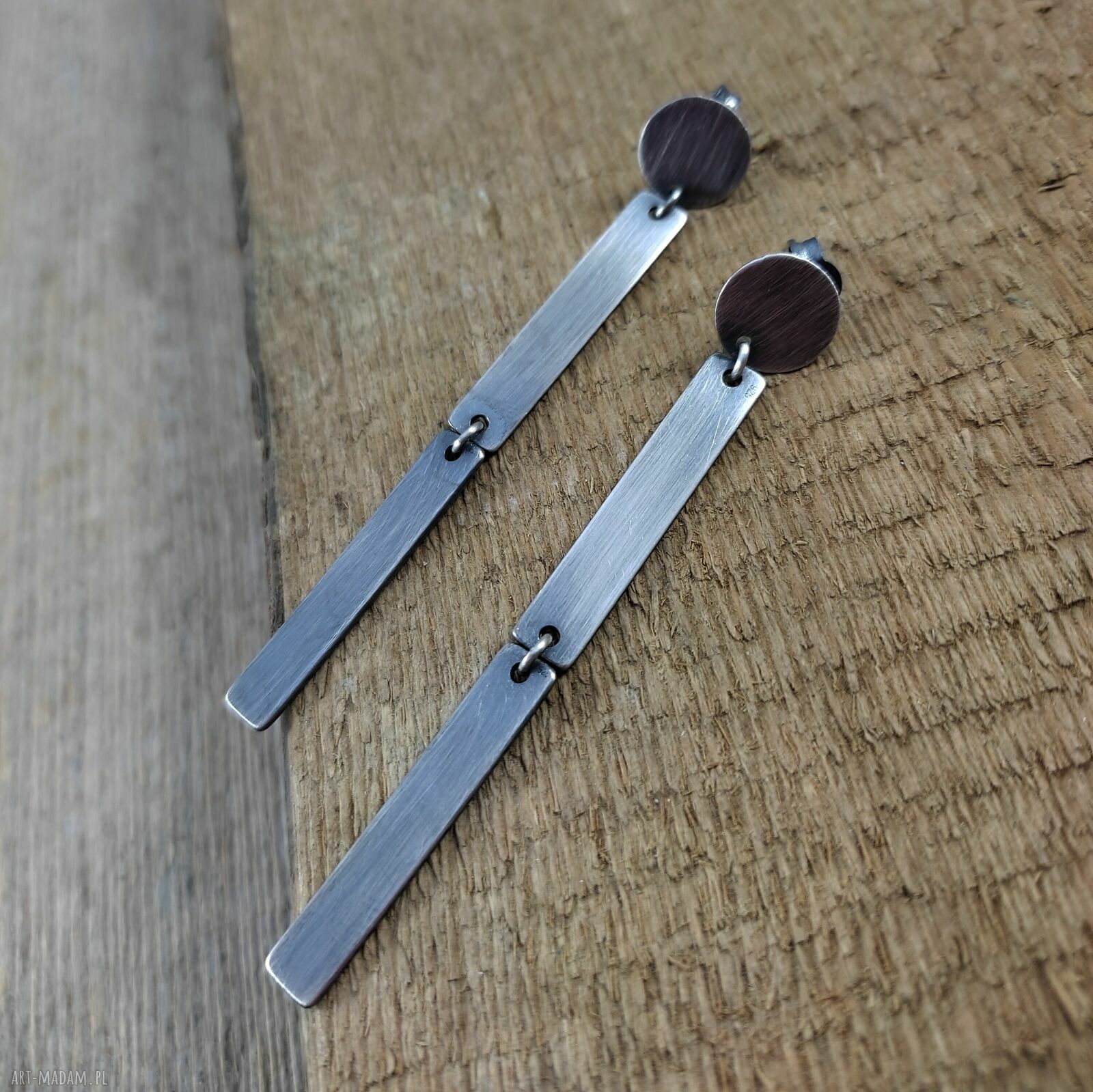 Kolczyki sztyfty Blaszki II z oksydowanego srebra 925 - prostokąty ok. 7 cm