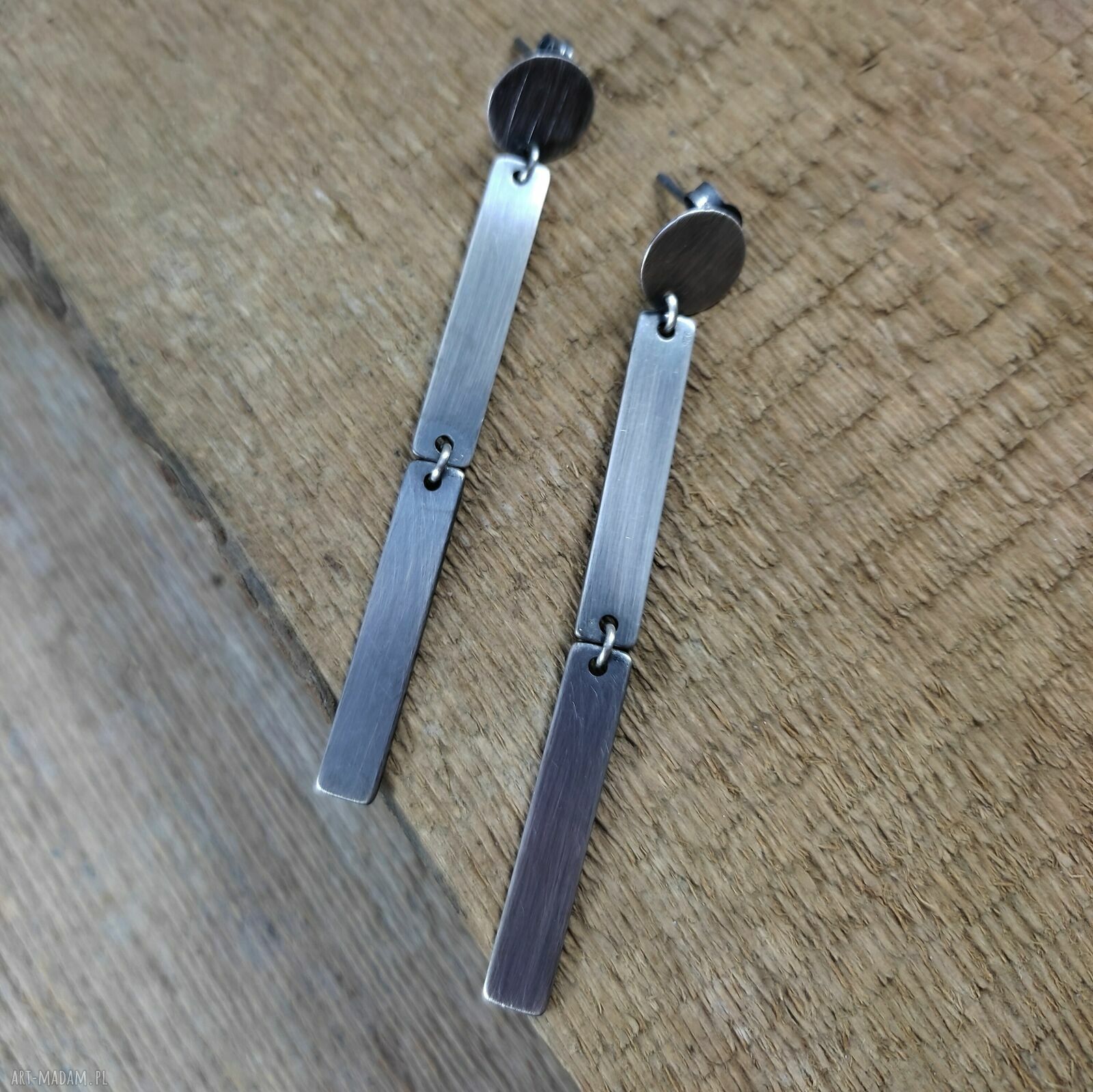 Kolczyki sztyfty Blaszki II z oksydowanego srebra 925 - prostokąty (ok. 7 cm)
