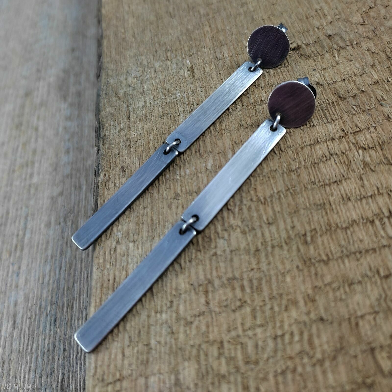 Kolczyki sztyfty Blaszki II z oksydowanego srebra 925 - prostokąty (ok. 7 cm)