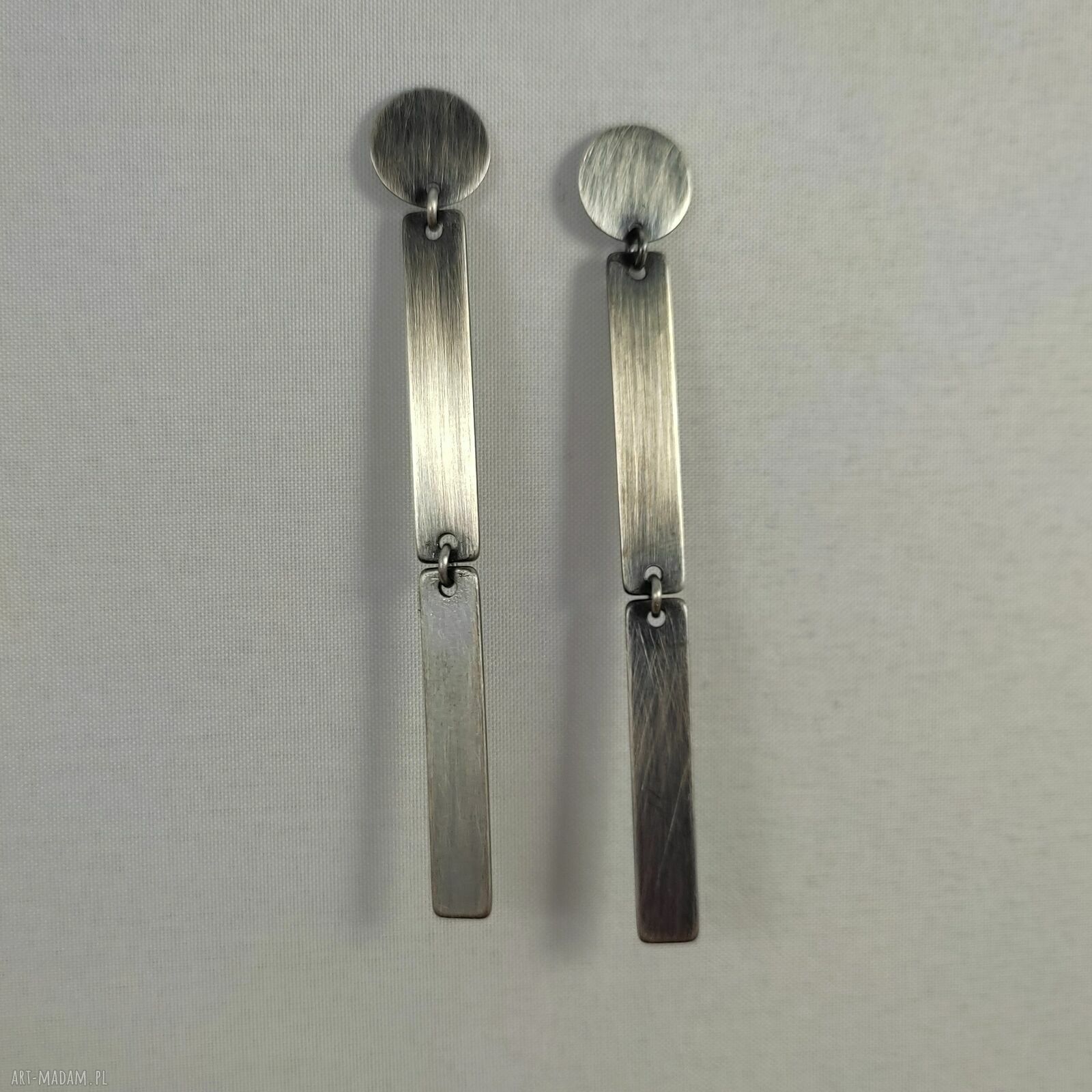 Kolczyki sztyfty Blaszki II z oksydowanego srebra 925 - prostokąty (ok. 7 cm)