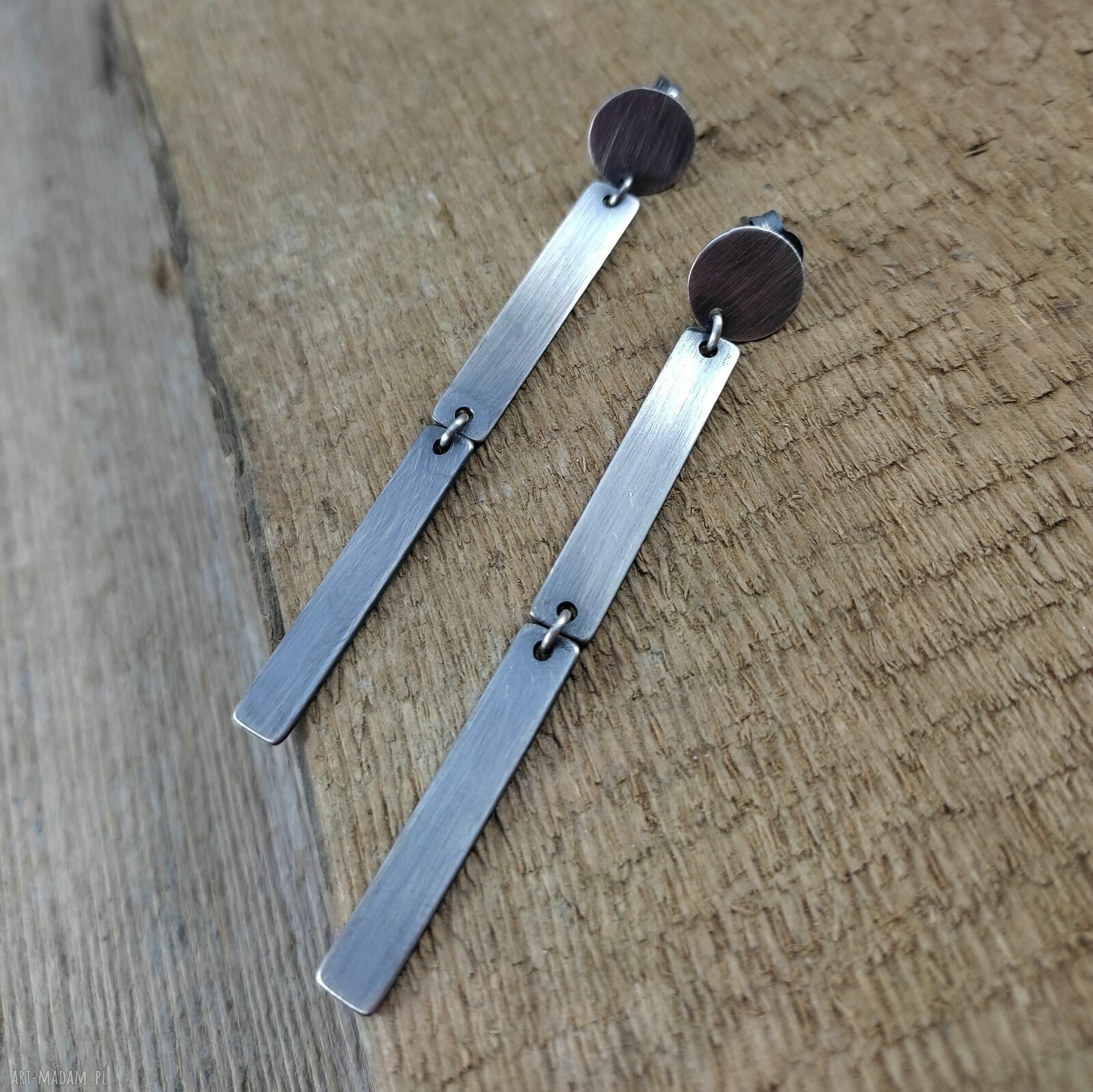 Kolczyki sztyfty Blaszki II z oksydowanego srebra 925 - prostokąty (ok. 7 cm)