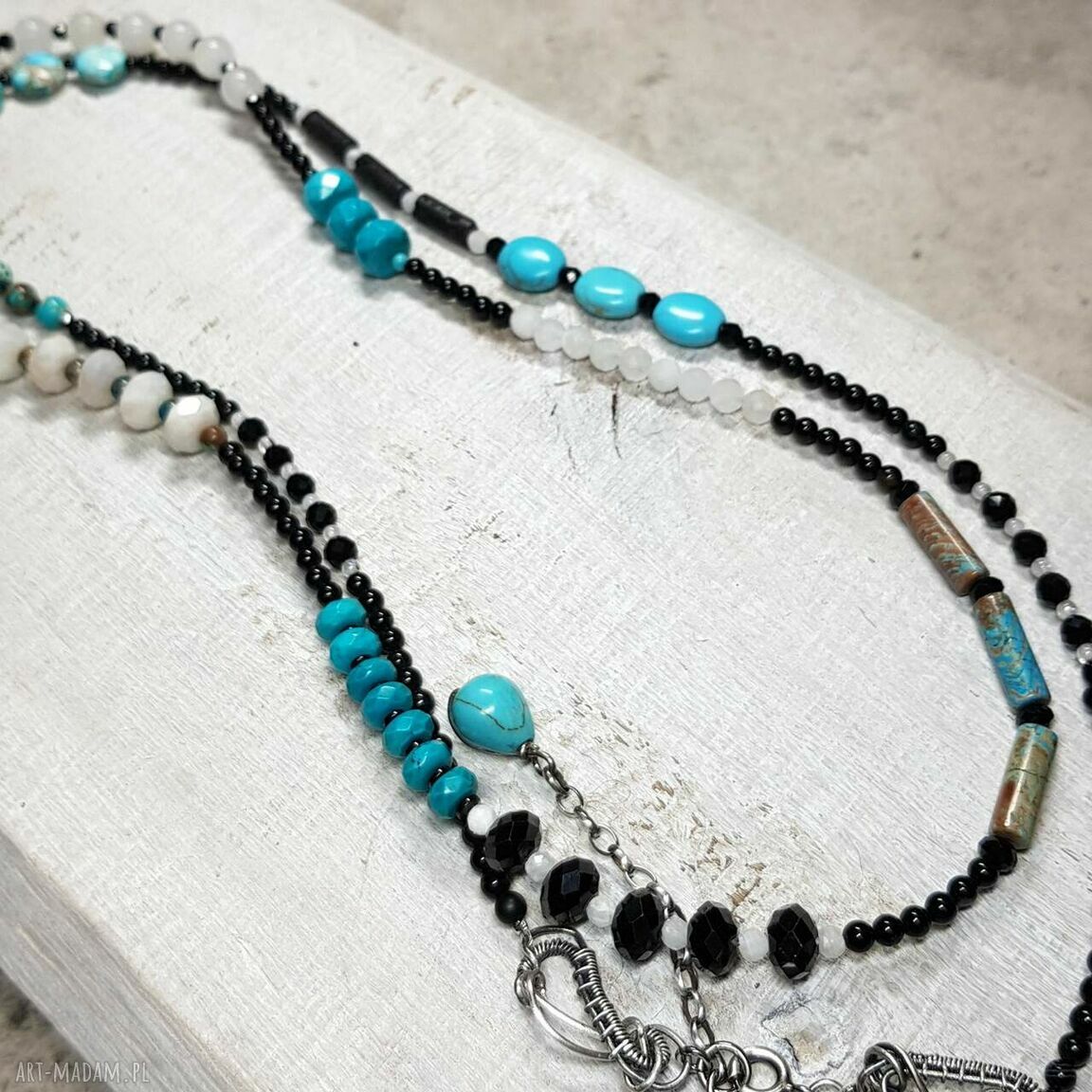 Błękit nieba - długi sznur korali handmade 94 cm z naturalnych minerałów