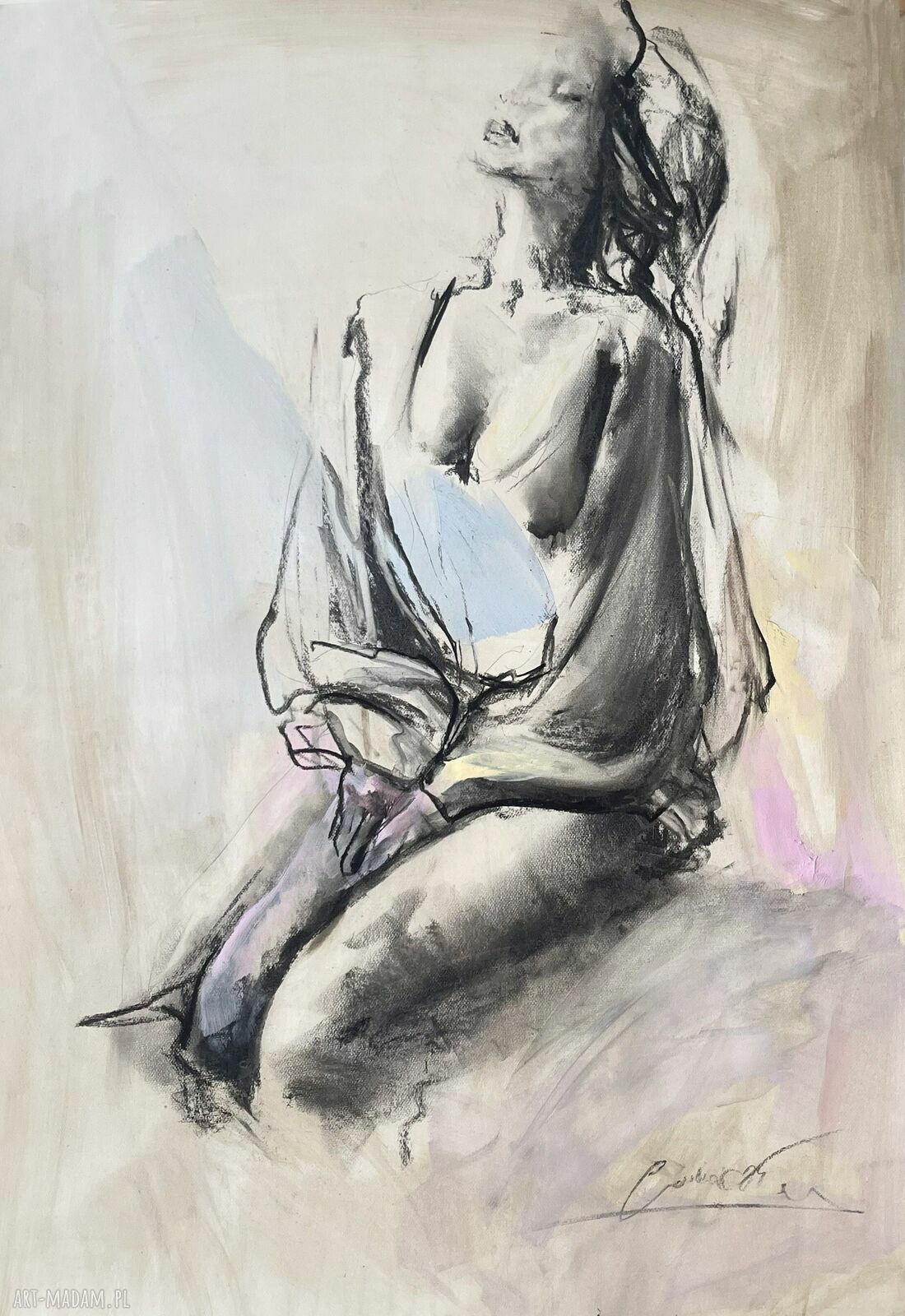 Błękitna - obraz 100x70 cm do sypialni i nad łóżko