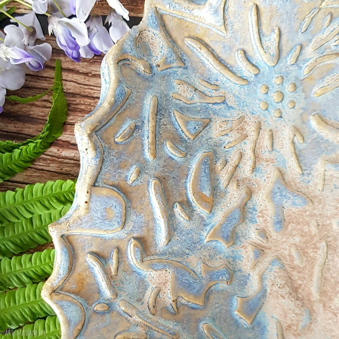 Błękitna misa XL - ceramiczna patera z motywami kwiatowymi