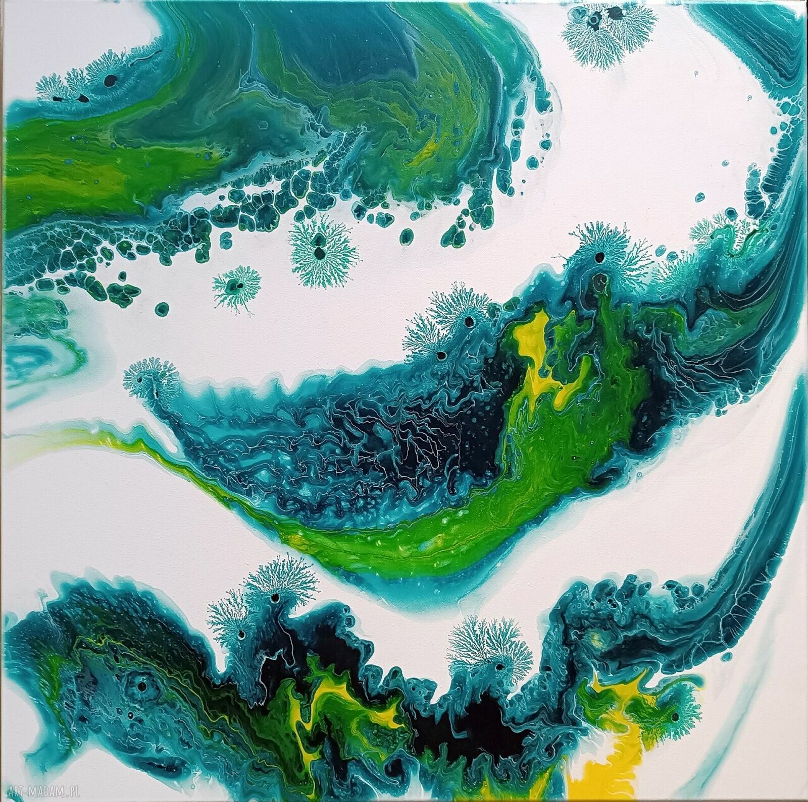 Błękitna Laguna 70x70 - obraz abstrakcyjny 3D ręcznie malowany
