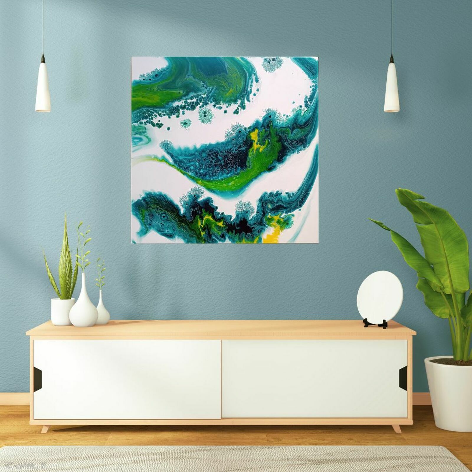 Błękitna Laguna 70x70 - obraz abstrakcyjny 3D ręcznie malowany