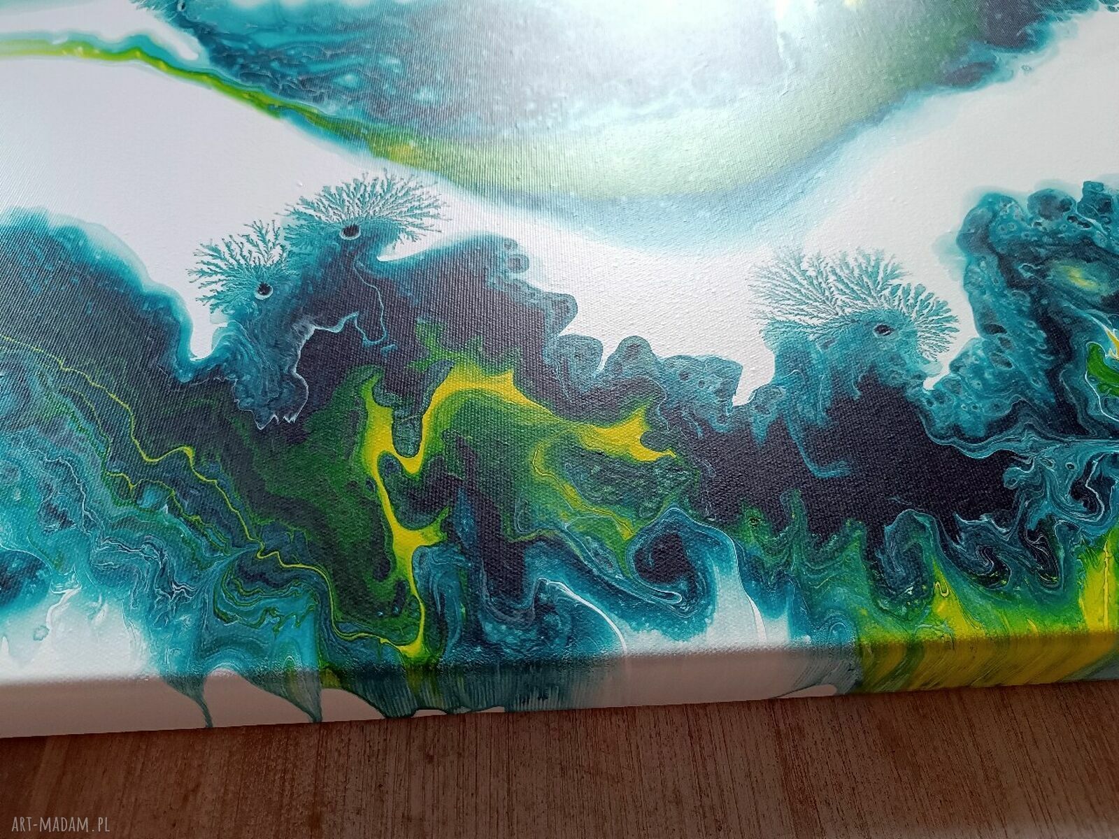 Błękitna Laguna 70x70 - obraz abstrakcyjny 3D ręcznie malowany
