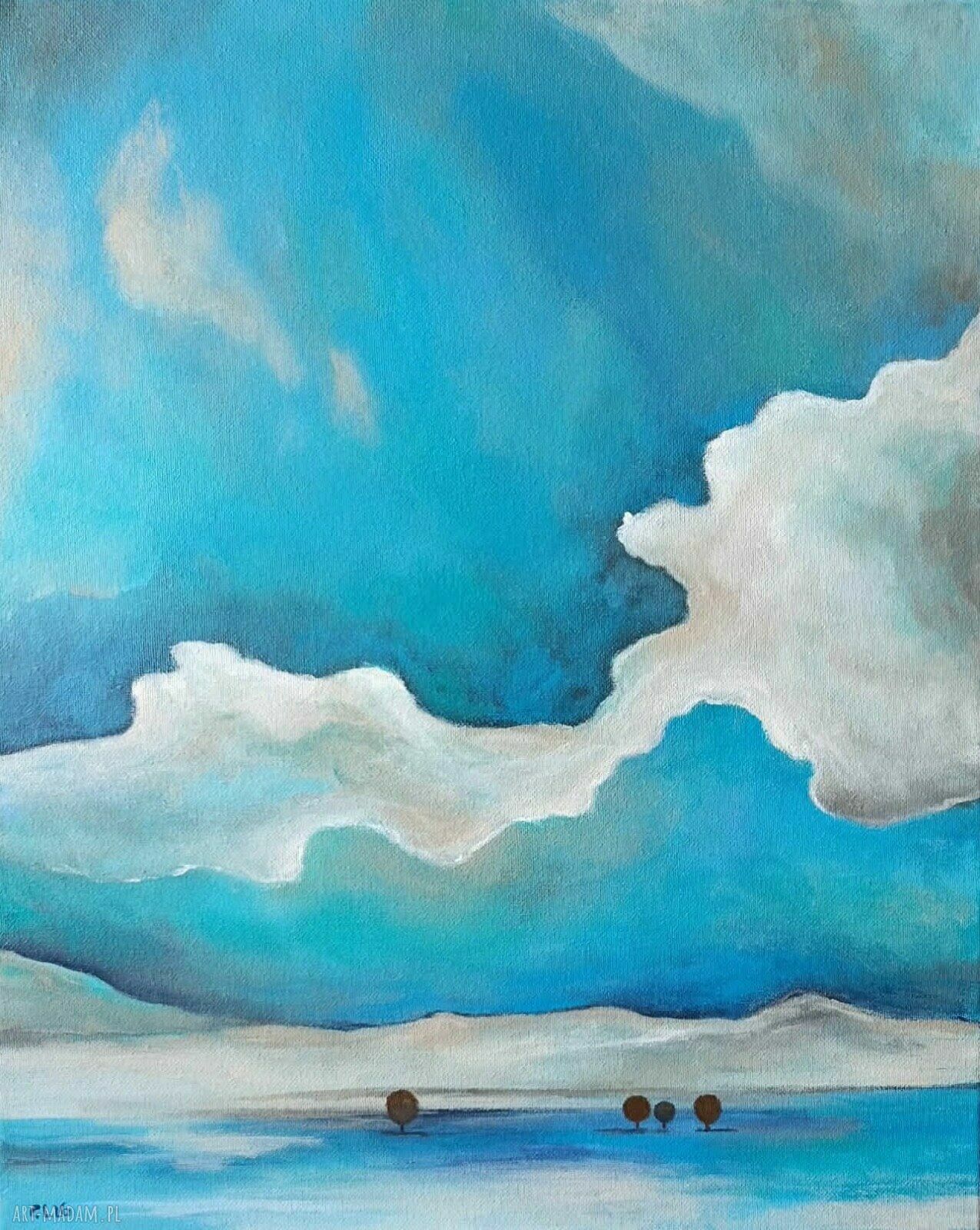 Błękitne myśli - ręcznie malowany obraz akrylowy 50x40 cm