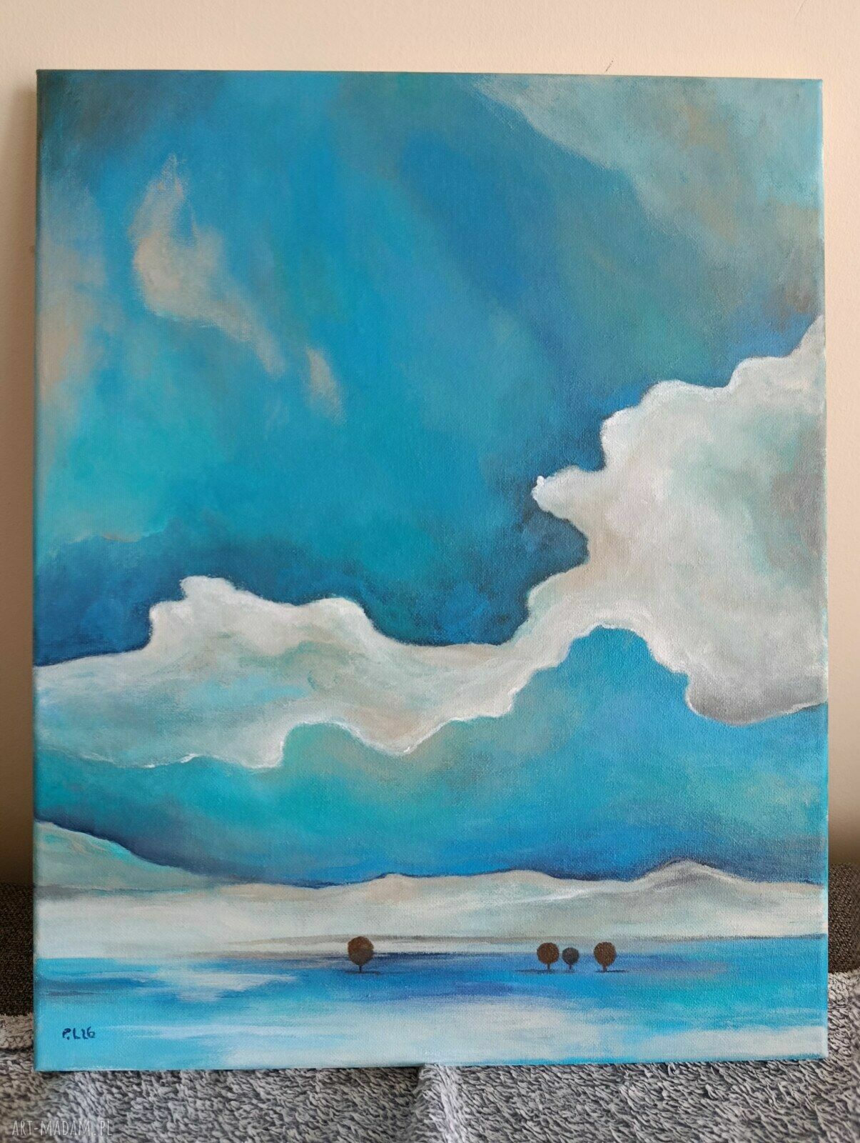 Błękitne myśli - ręcznie malowany obraz akrylowy 50x40 cm
