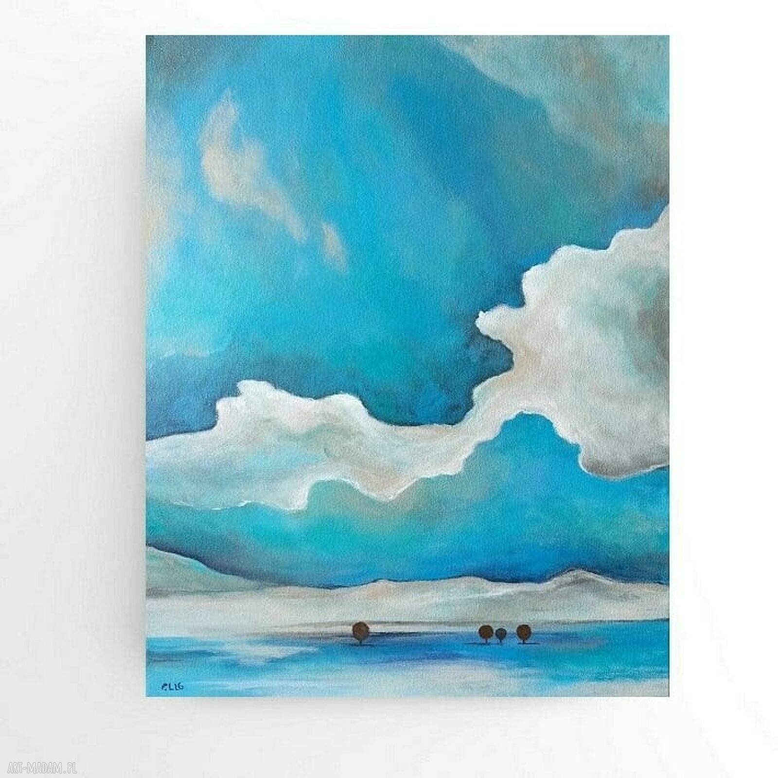 Błękitne myśli - ręcznie malowany obraz akrylowy 50x40 cm