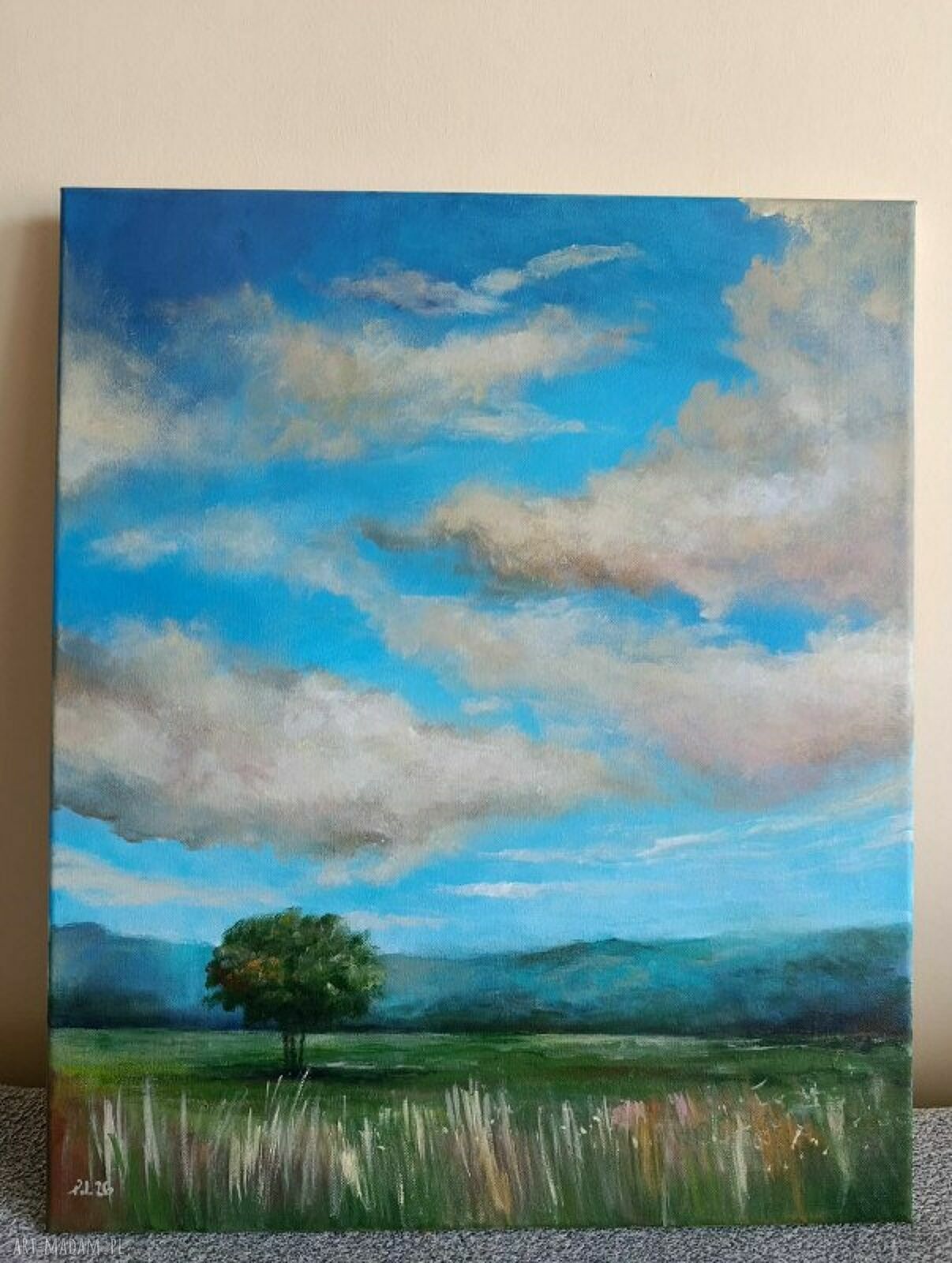 Błękitne niebo - obraz akrylowy pejzaż 60x50 cm (sygnowany, gotowy do powieszenia)