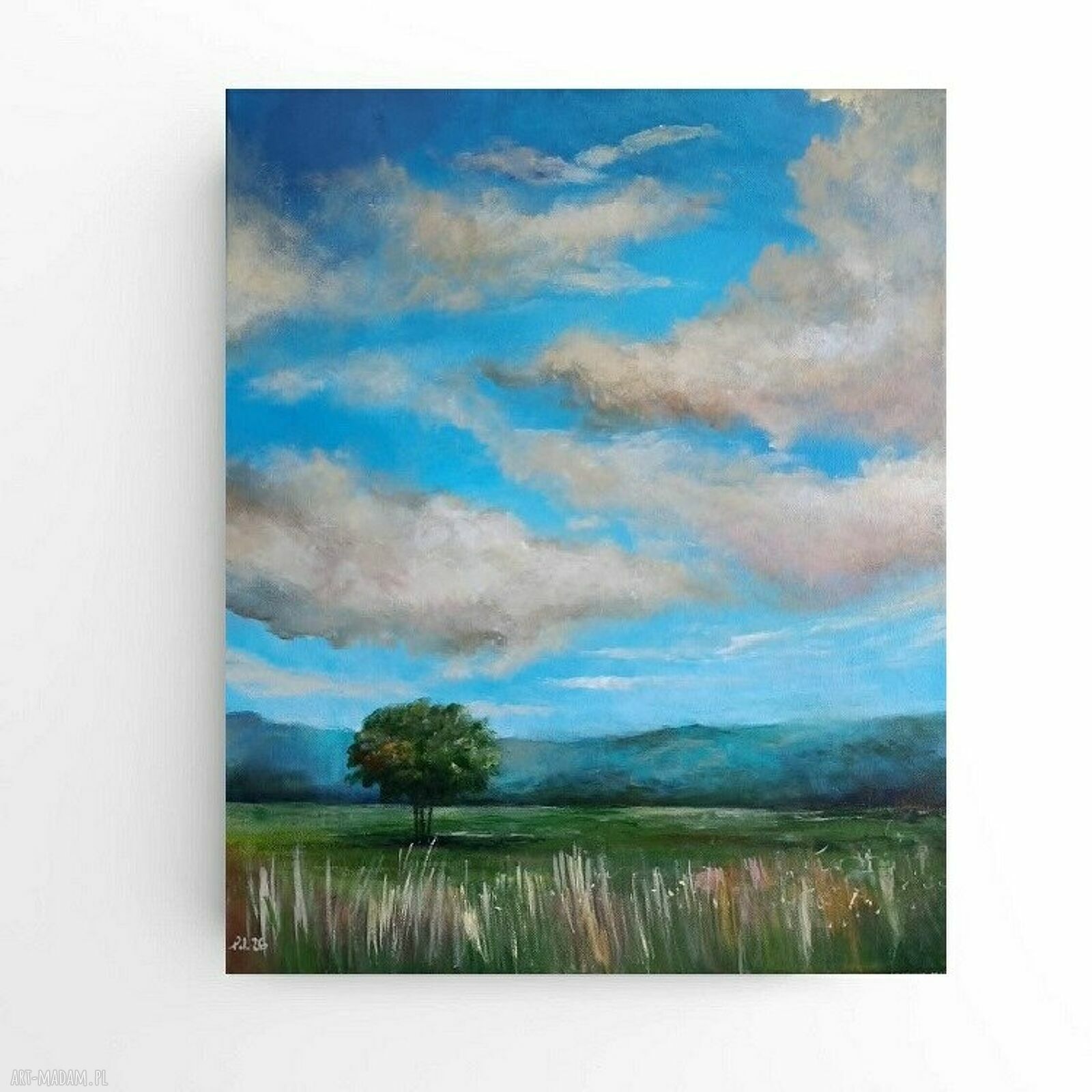 BŁĘKITNE NIEBO - obraz akrylowy na płótnie 60x50 cm, pejzaż niebo i drzewo bez ramy