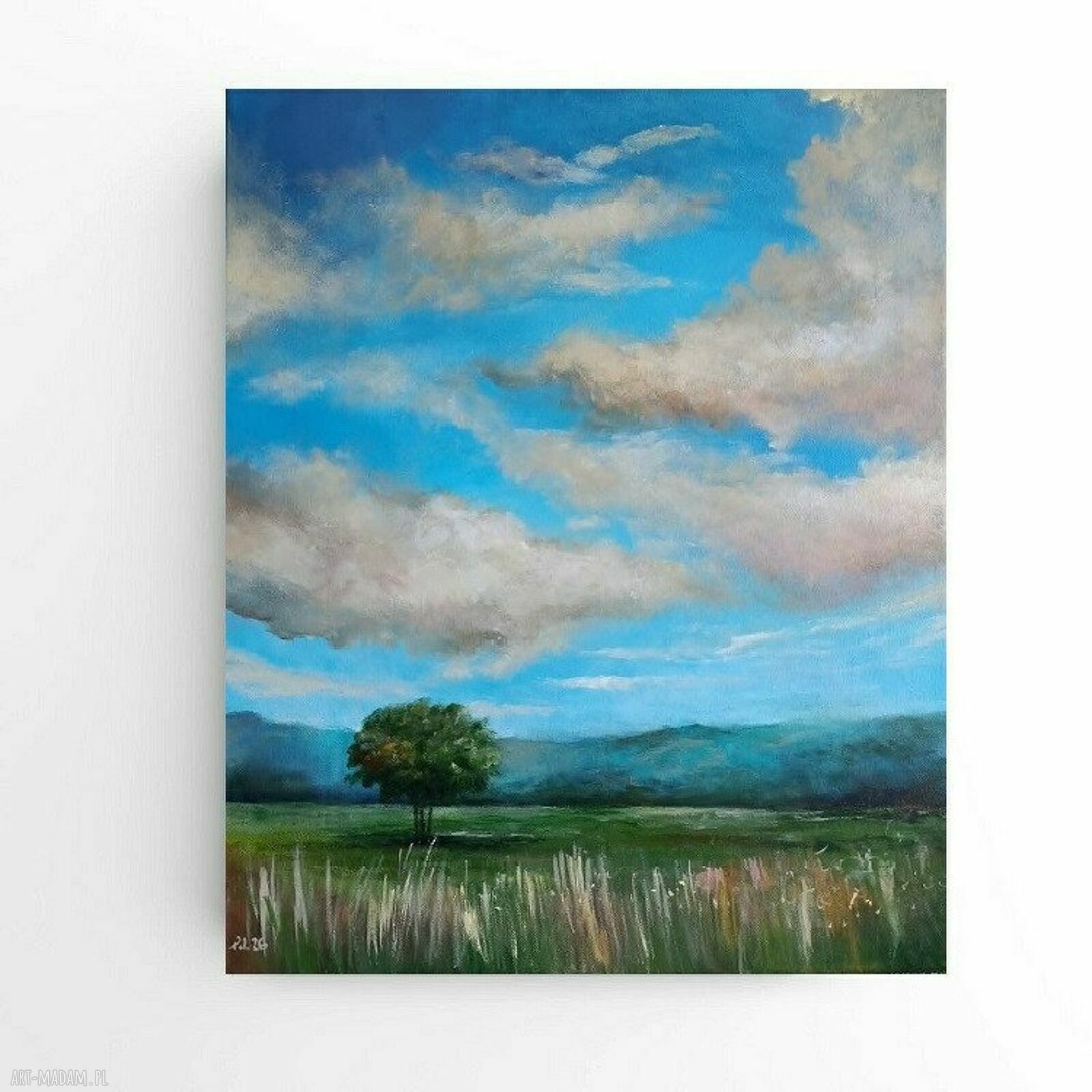 Błękitne niebo - ręcznie malowany obraz akrylowy 60x50 cm
