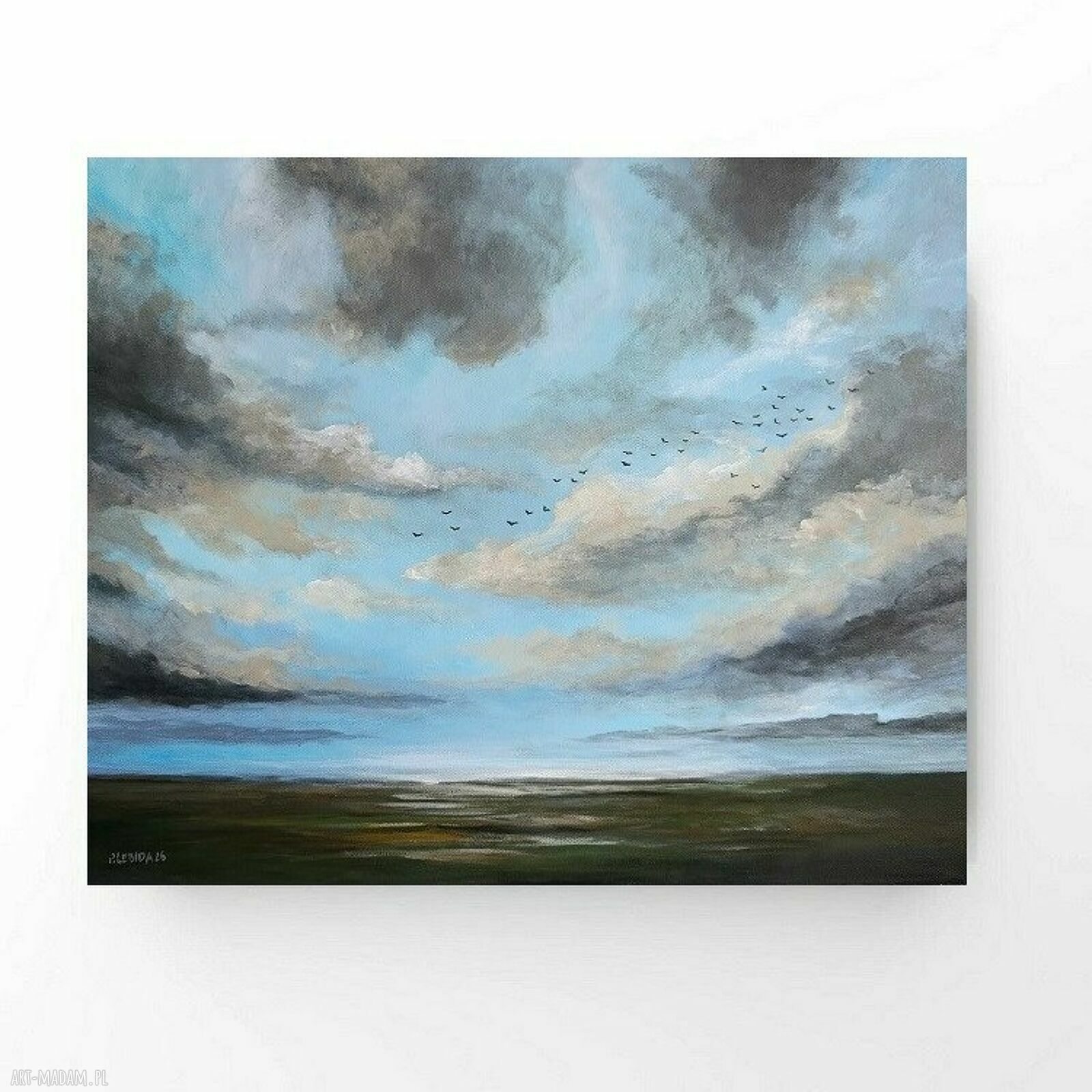 Błękitne popołudnie - ręcznie malowany obraz akrylowy 50x60 cm