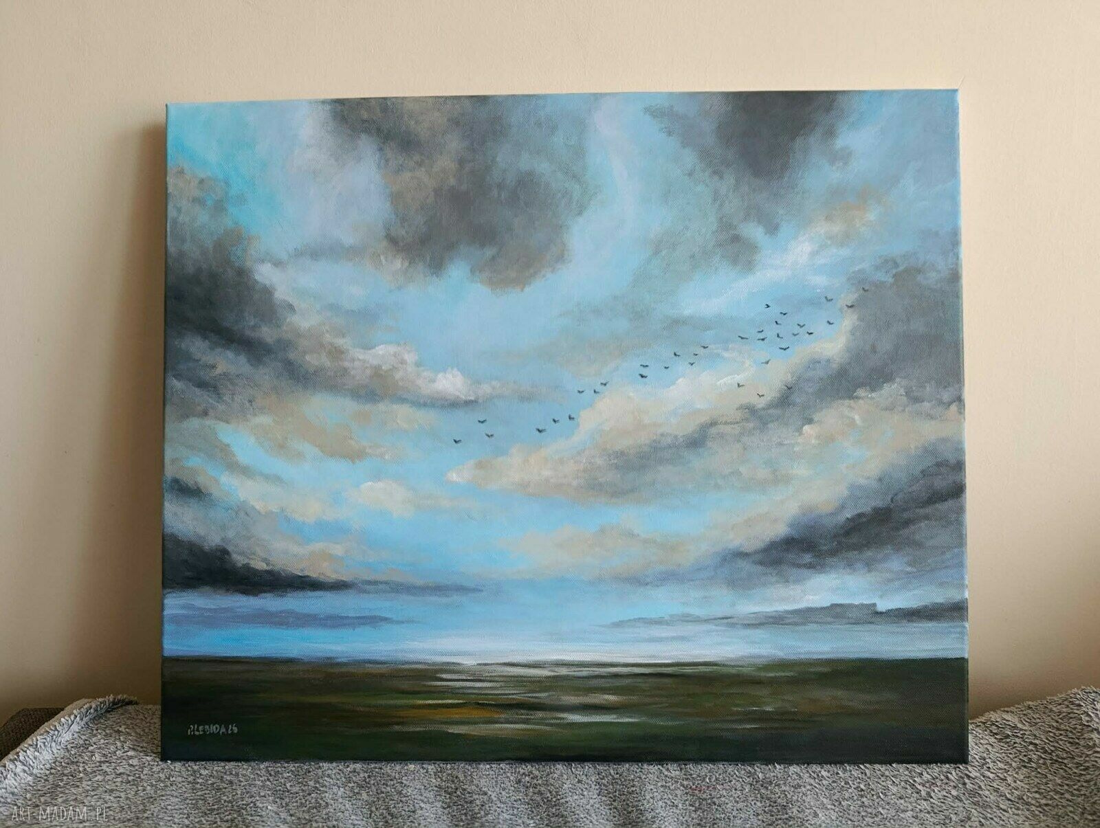 Błękitne popołudnie - ręcznie malowany obraz akrylowy 50x60 cm