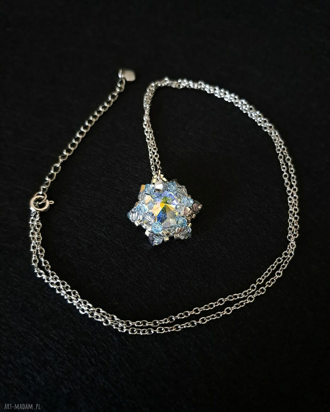 Błękitny naszyjnik „Crystal Vitrail” z kryształkami Preciosa i koralikami Miyuki
