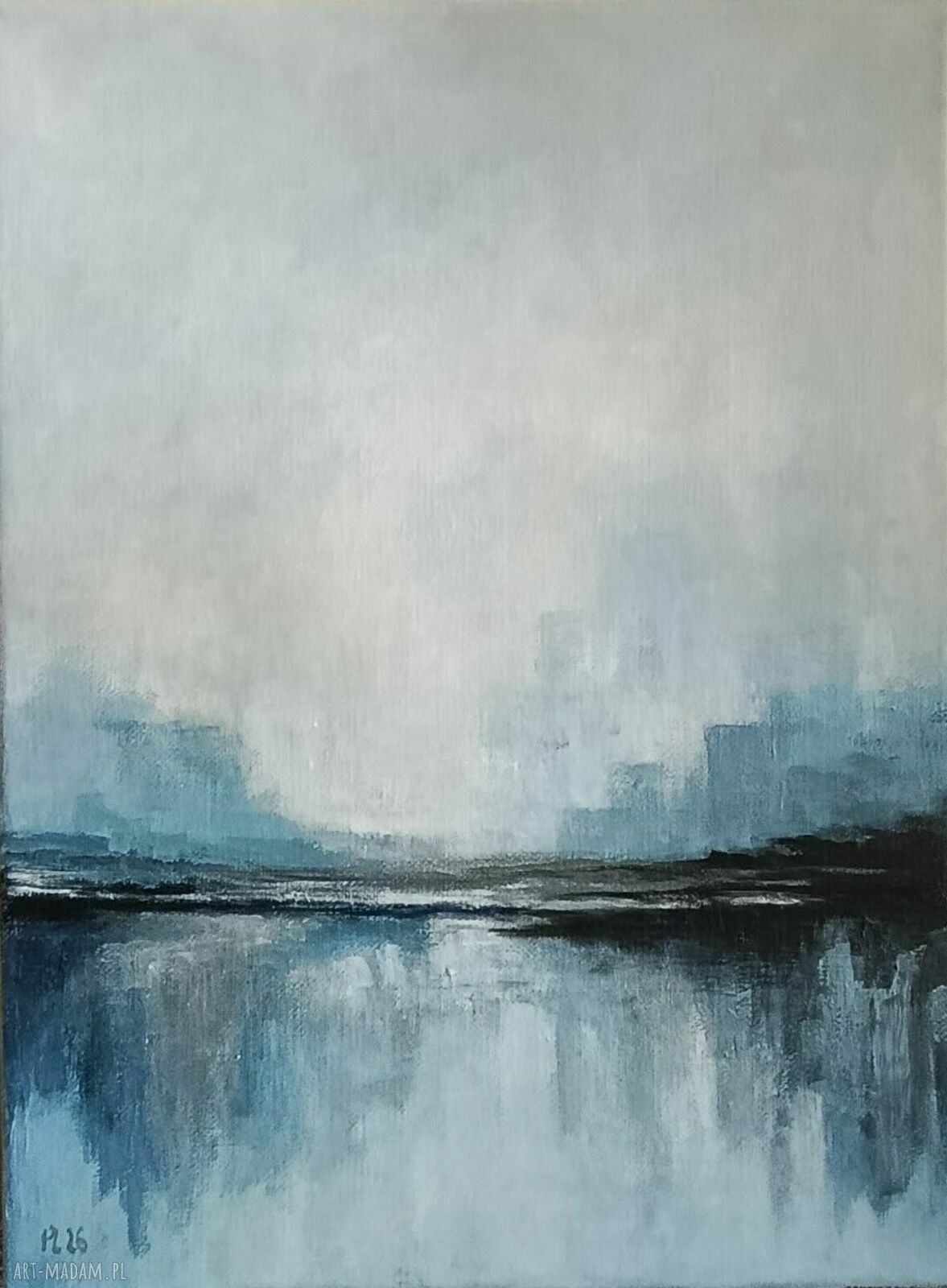 Błękitny pejzaż - ręcznie malowany obraz akrylowy 40x30 cm na płótnie lnianym