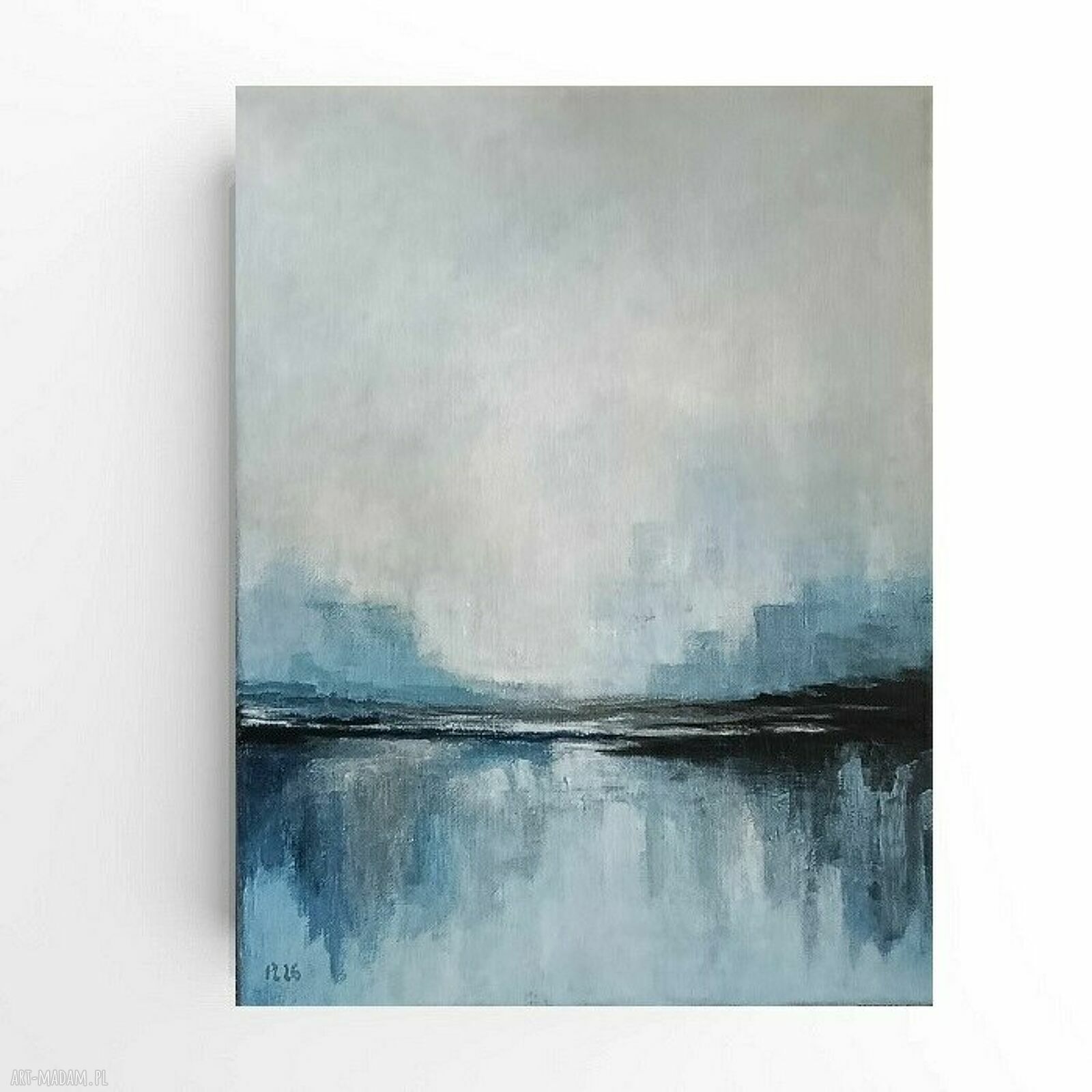 Błękitny pejzaż - ręcznie malowany obraz akrylowy 40x30 cm na płótnie lnianym