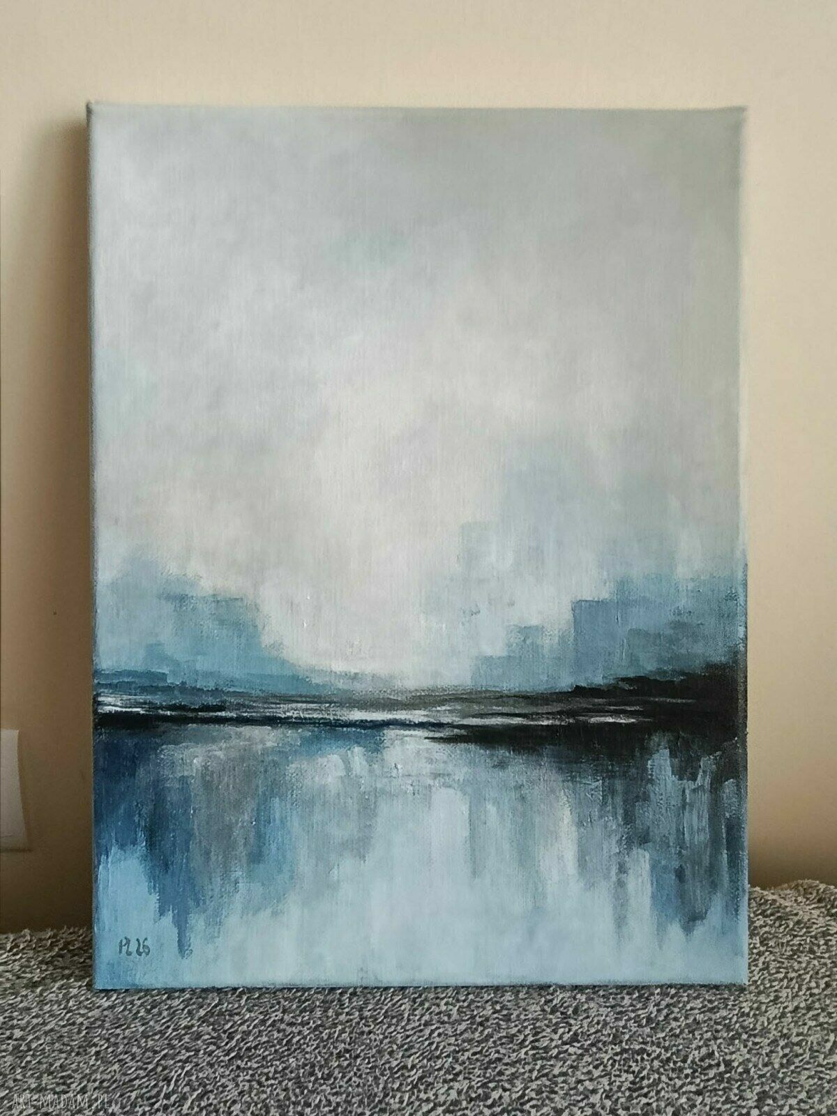 Błękitny pejzaż - ręcznie malowany obraz akrylowy 40x30 cm