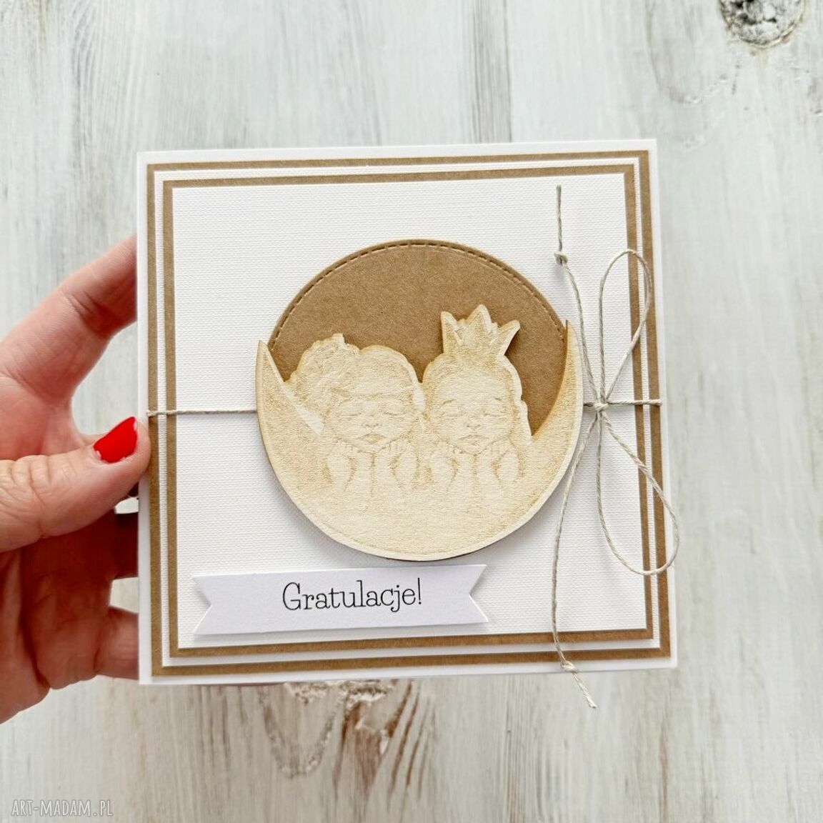kartki: Kartka dla bliźniąt narodziny chrzest gratulacje Hand Made