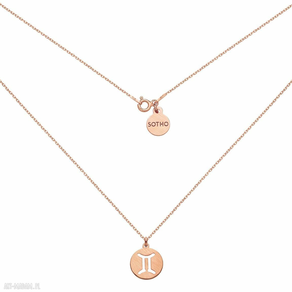 Matowy naszyjnik różowego złota zodiakiem bliźniąt bliźnięta