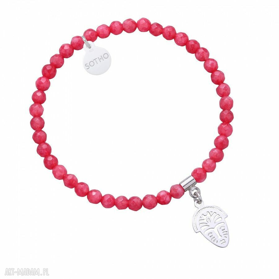 Czerwona bransoletka fasetowanego jadeitu srebrnĄ afrykaŃskĄ