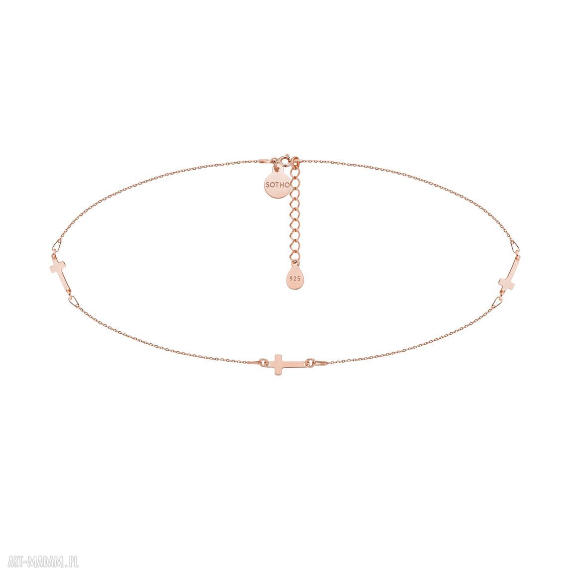 Choker różowego złota trzema krzyżykami naszyjnik krzyż różowe