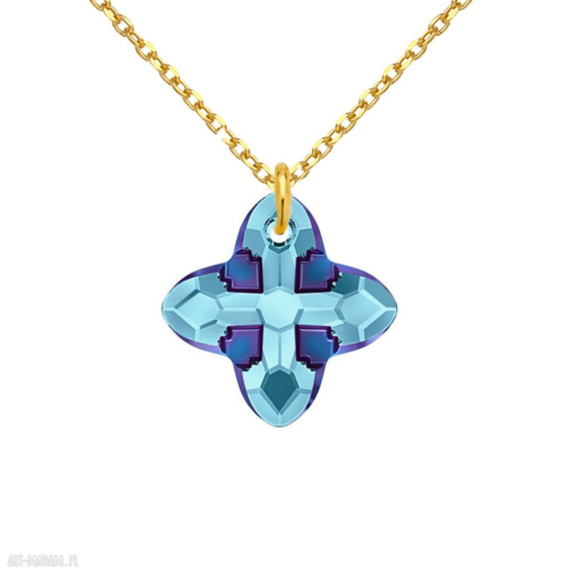 naszyjniki: Złoty naszyjnik z kryształem SWAROVSKI® CRYSTAL w kolorze niebieskim Ręcznie