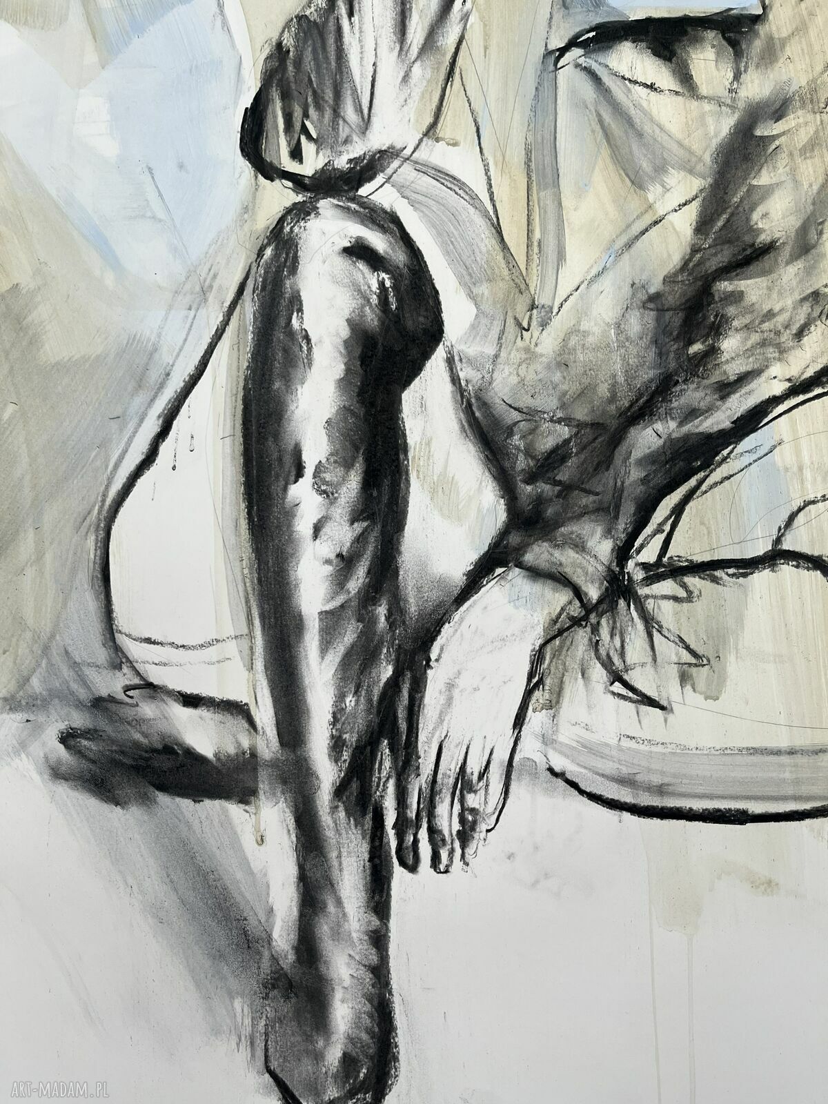 Blue 100x70 - obraz nad łóżko do sypialni w ciepłych beżach i niebiesiach
