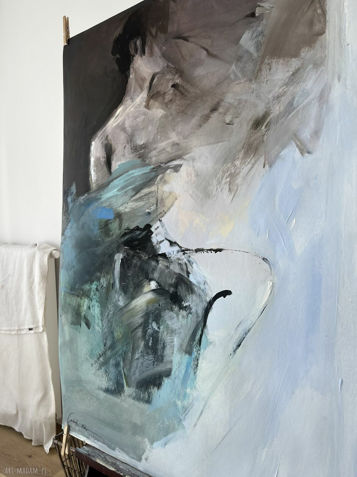 Blue - obraz do sypialni 100x70 nad łóżko w pastelowych błękitach i turkusie