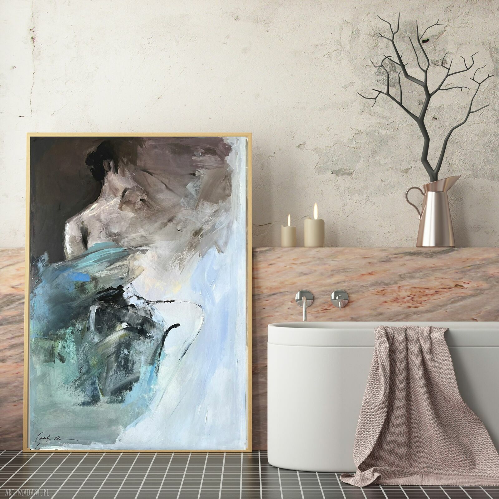 Blue - obraz do sypialni 100x70 nad łóżko w pastelowych błękitach i turkusie