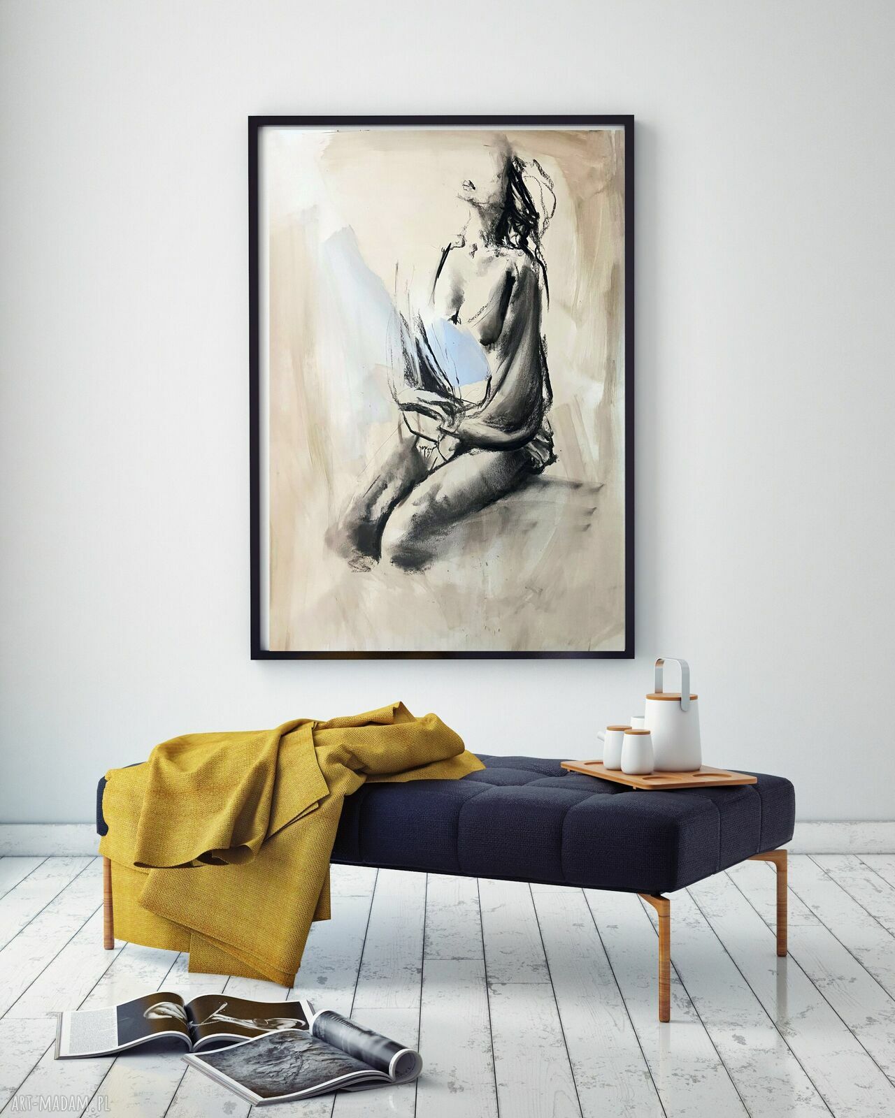 Blue 100x70 - obraz kobieca grafika w niebieskiej tonacji do salonu i sypialni