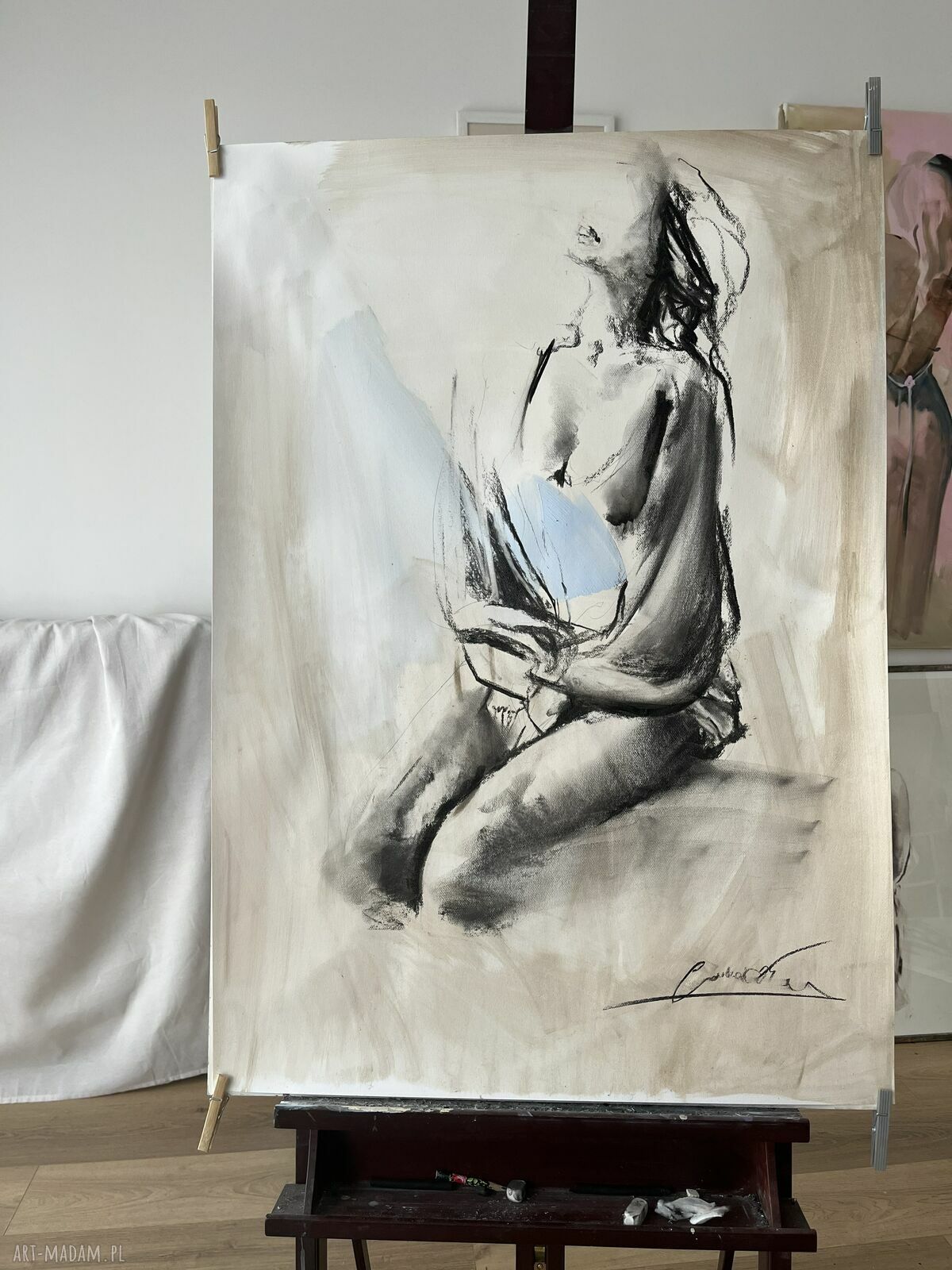 Blue 100x70 - obraz kobieca grafika w niebieskiej tonacji do salonu i sypialni