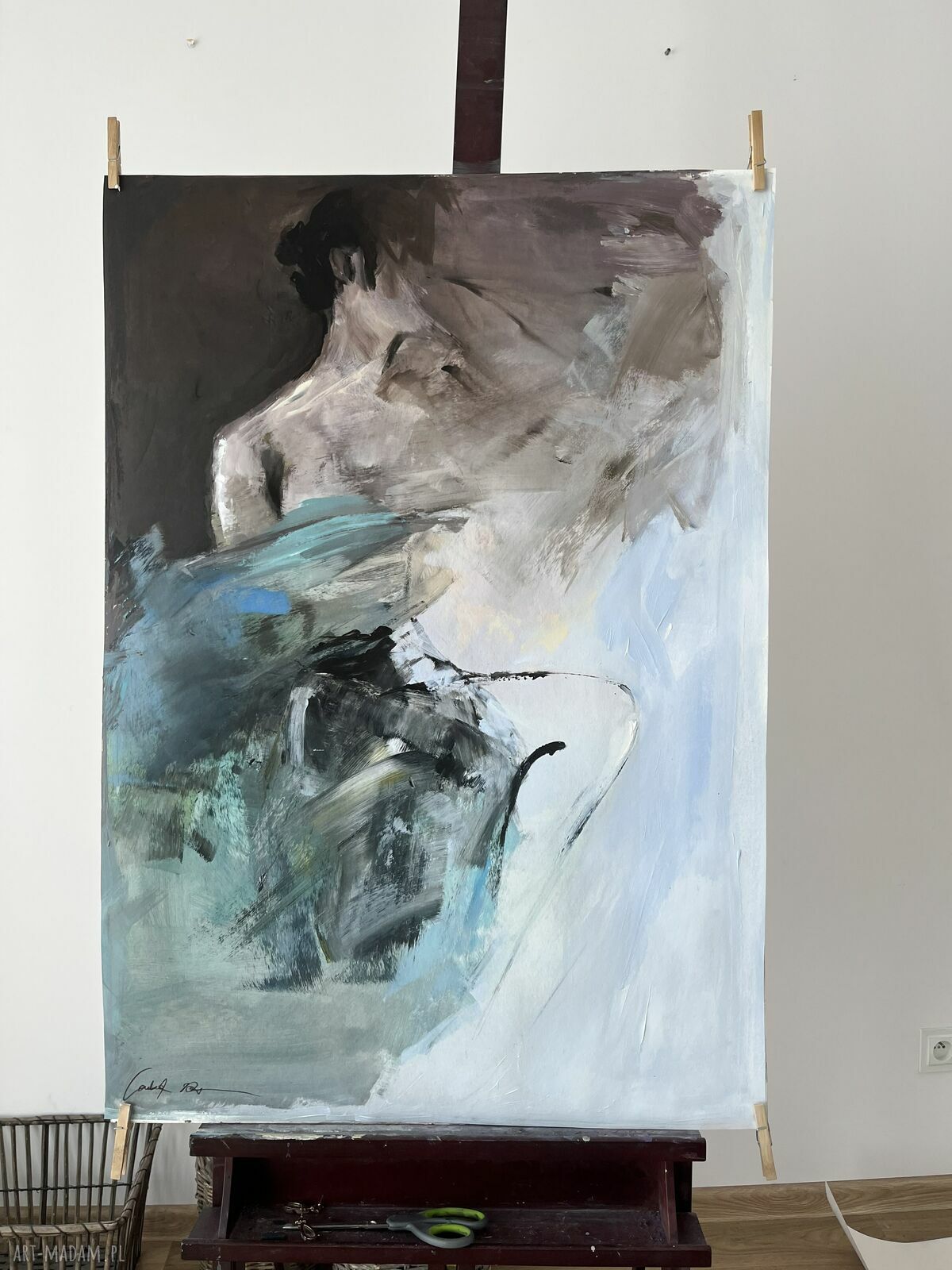 Blue - obraz do sypialni 100x70 nad łóżko w pastelowych błękitach i turkusie