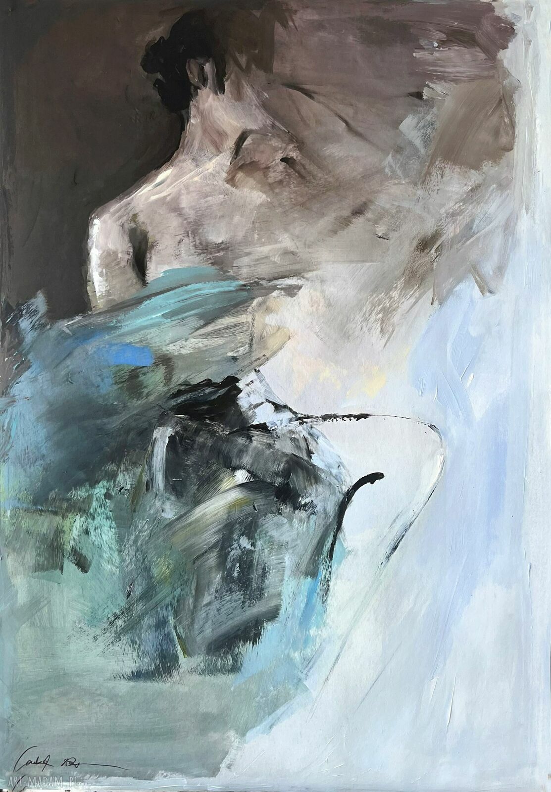 Blue - obraz do sypialni 100x70 nad łóżko w pastelowych błękitach i turkusie