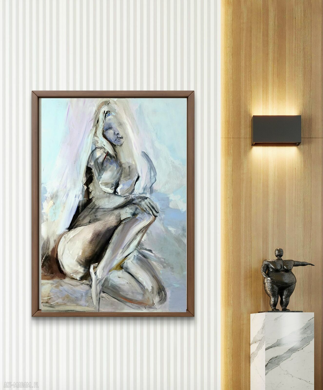 Blue - obraz kobiety 50x70 cm w błękitach i beżach