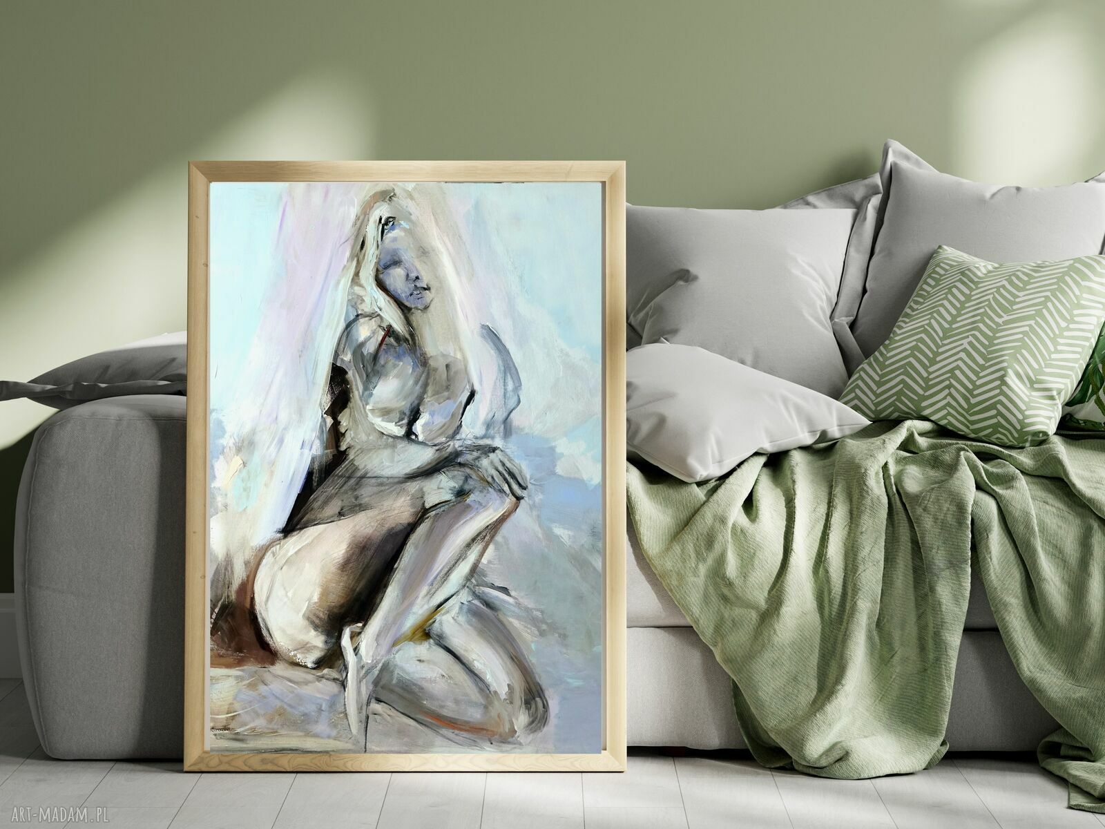Blue - obraz kobiety 50x70 cm w błękitach i beżach