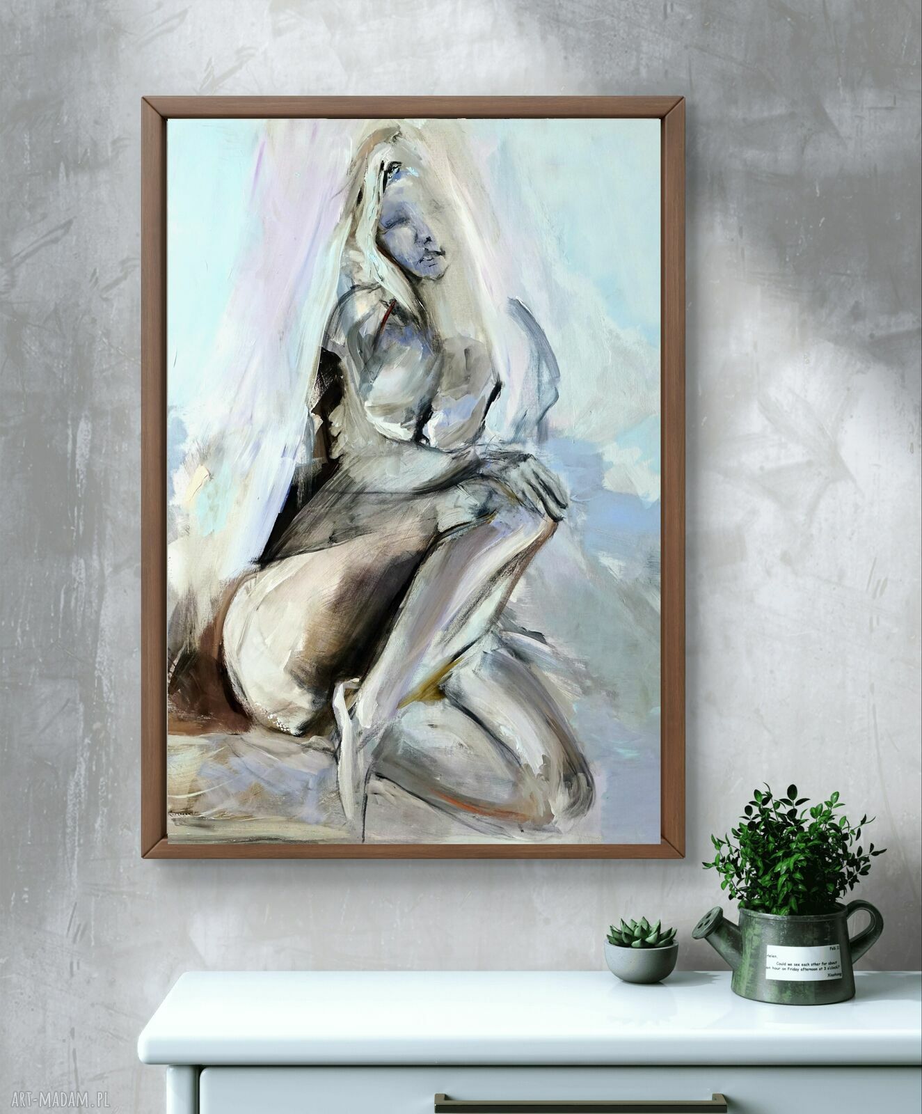 Blue - obraz kobiety 50x70 cm w błękitach i beżach