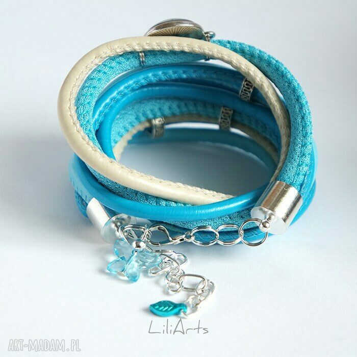 Bransoletka Blue Bird owijana niebieska-kremowa