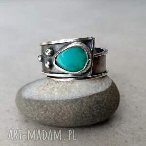 blue dot i srebrny pierścionek z turkusem