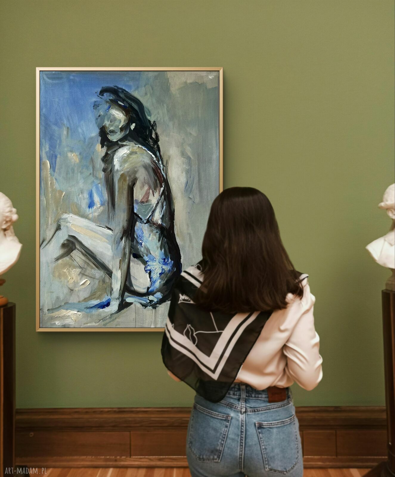 Blue Dress - kobiecy obraz 100x70 cm do salonu i sypialni