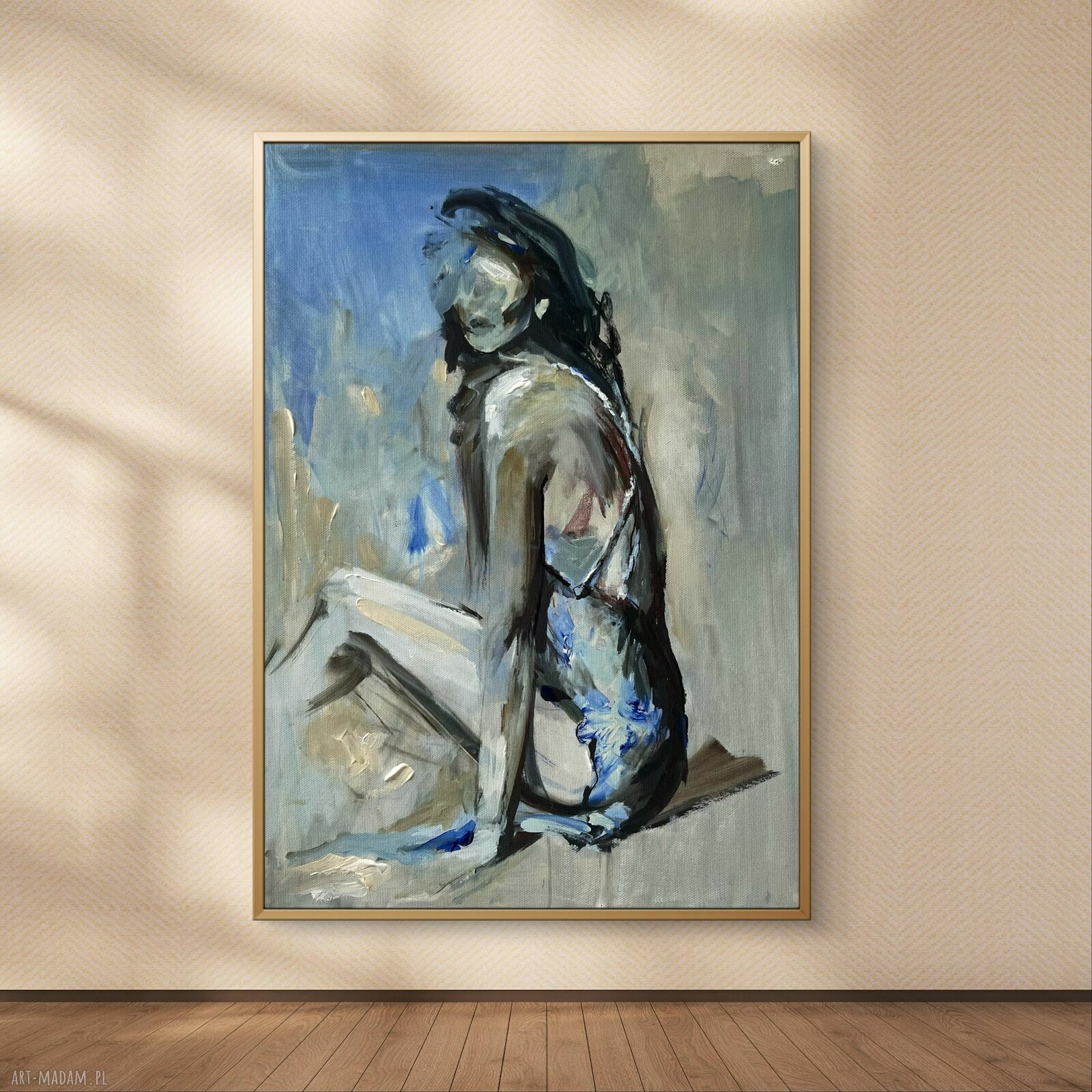 Blue Dress - kobiecy obraz 100x70 cm do salonu i sypialni